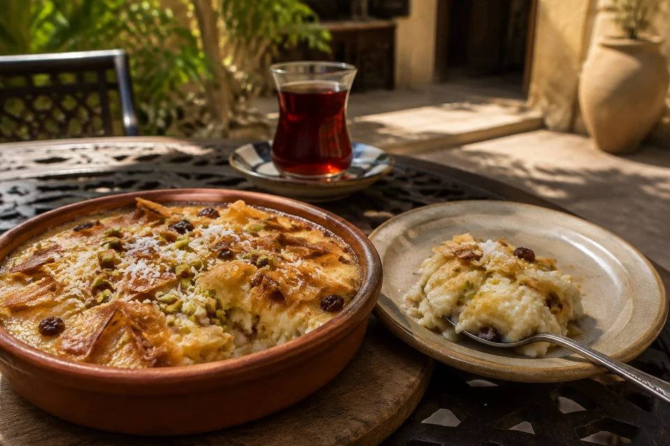 Умм-али с запечённой корочкой, орехами и изюмом