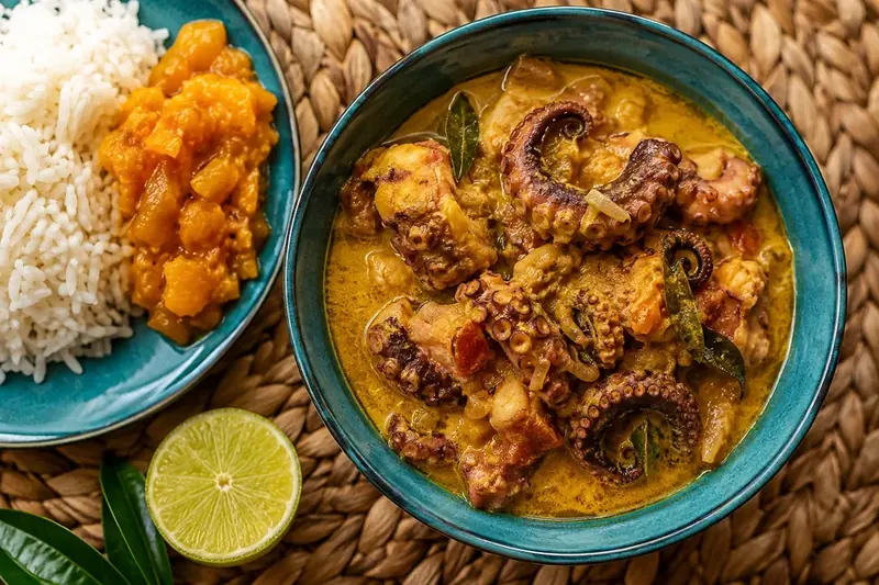 Креольское карри с осьминогом и рисом