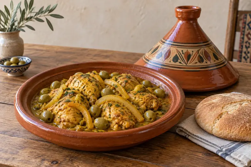 Иллюстрация: Марокканский тажин с курицей, солёным лимоном и оливками